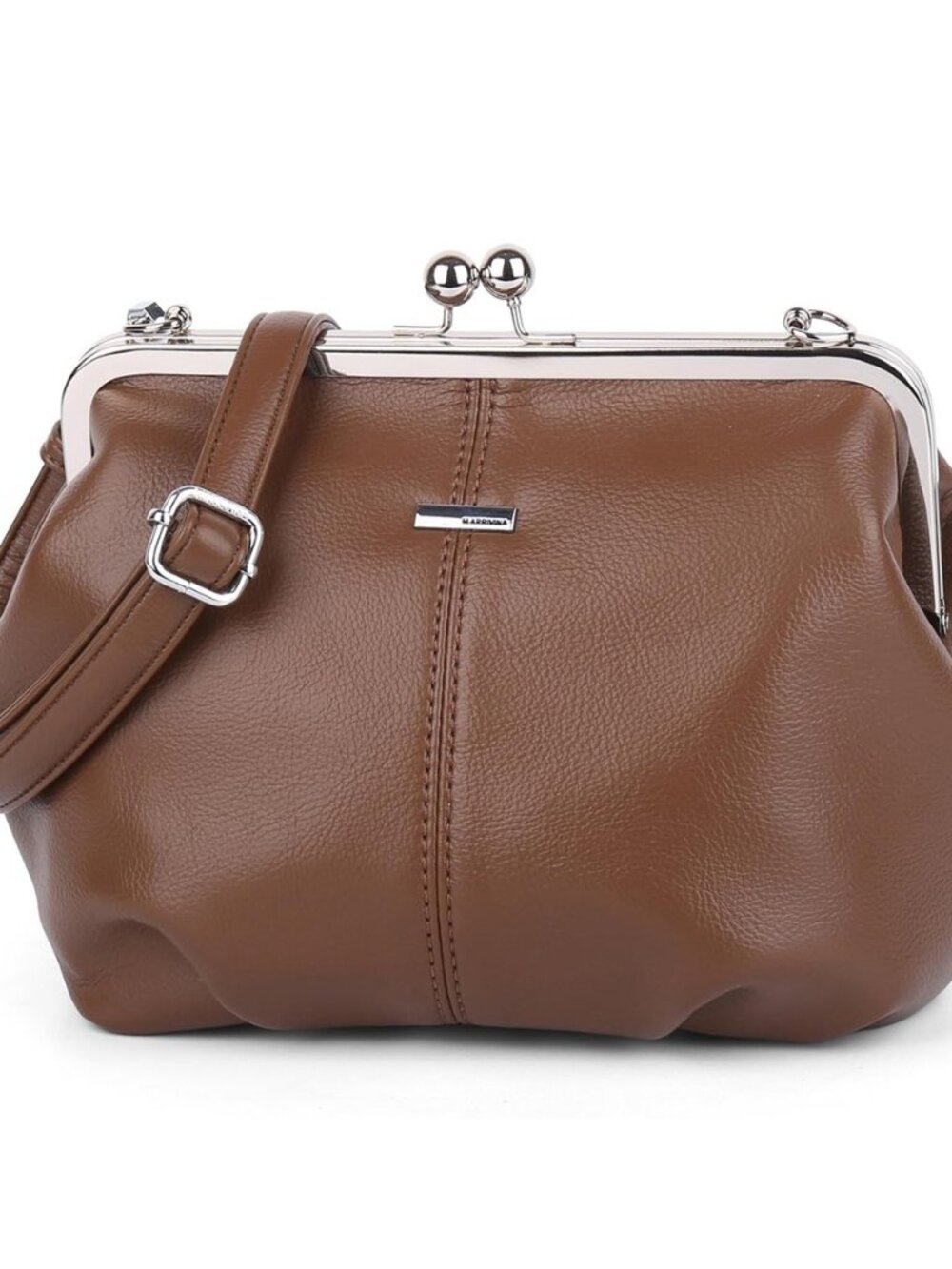 Slouchy Women's PU Leather Kiss Lock Crossbody Bag Kiss Clasp Purse Crossbody